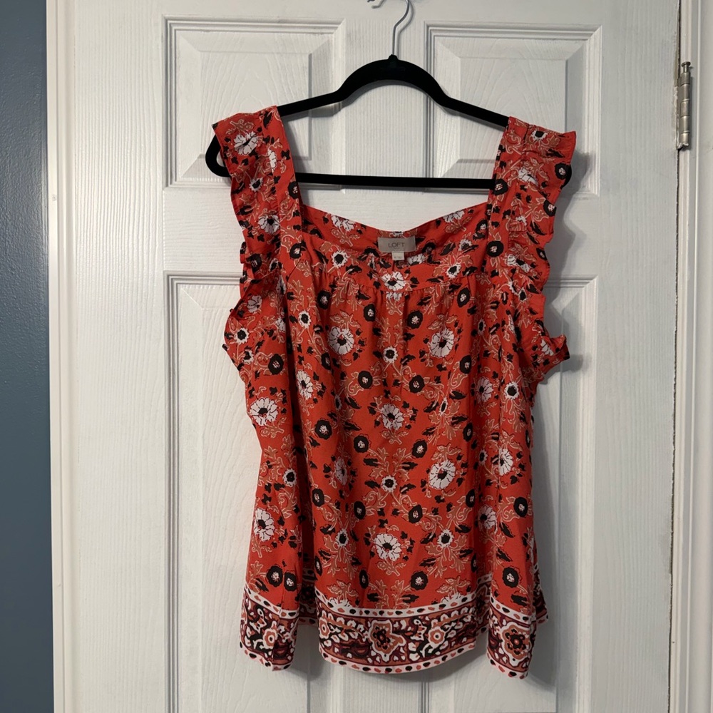 Loft square neck red floral top size XL